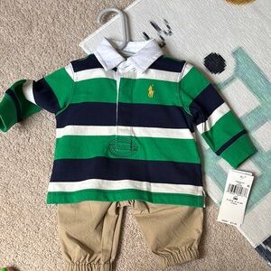 Ralph Lauren Green and Blue Polo Shirt with Classic Stripes